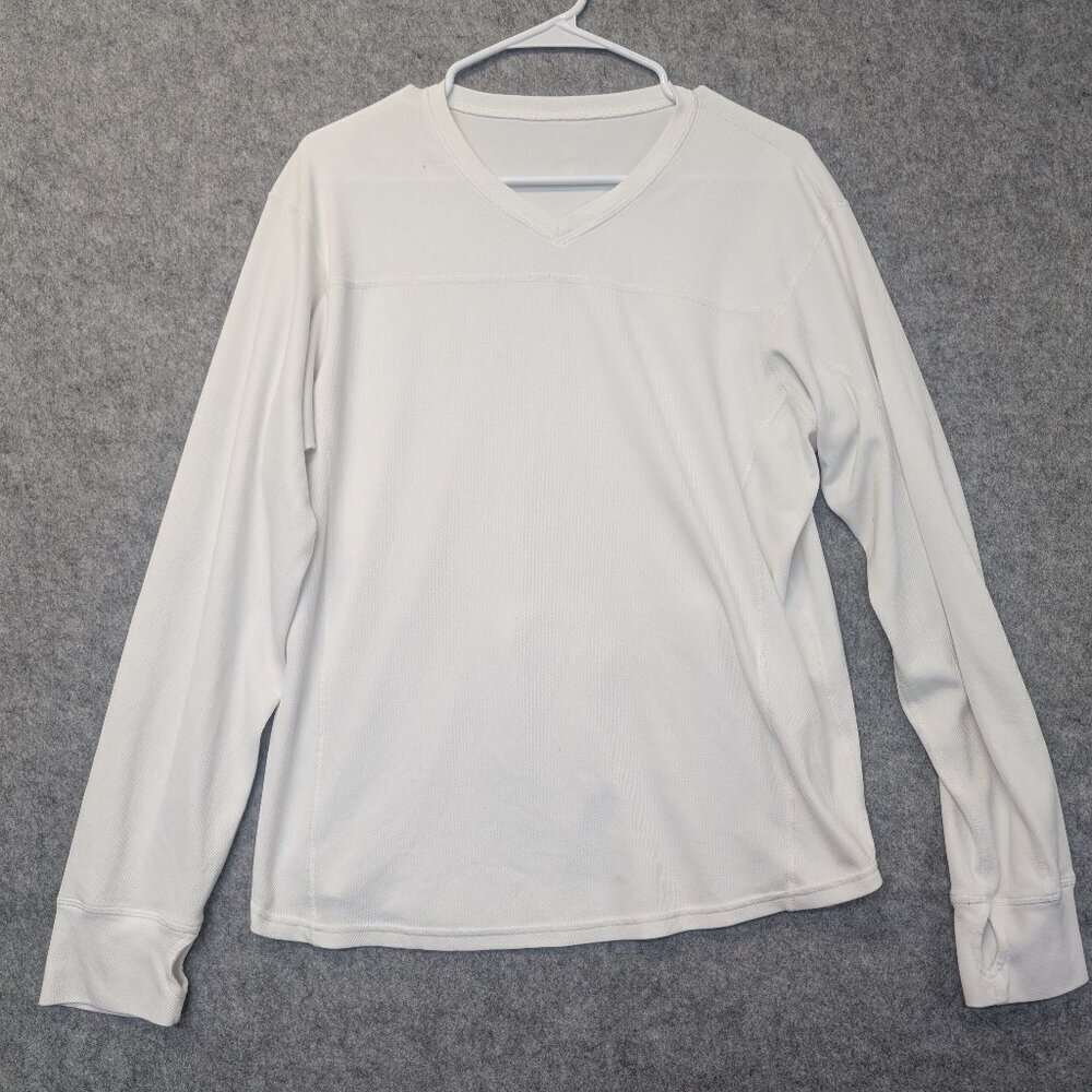 Lululemon men's long sleeve shirt pullover thumbholes white zipper pocket Large